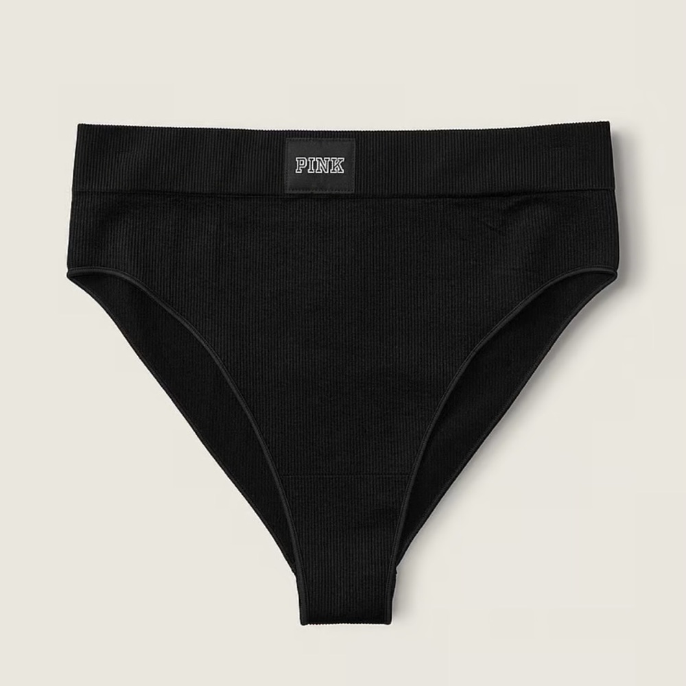Victoria’s Secret PINK High Waist Ribbed Black Bikini Panty Medium